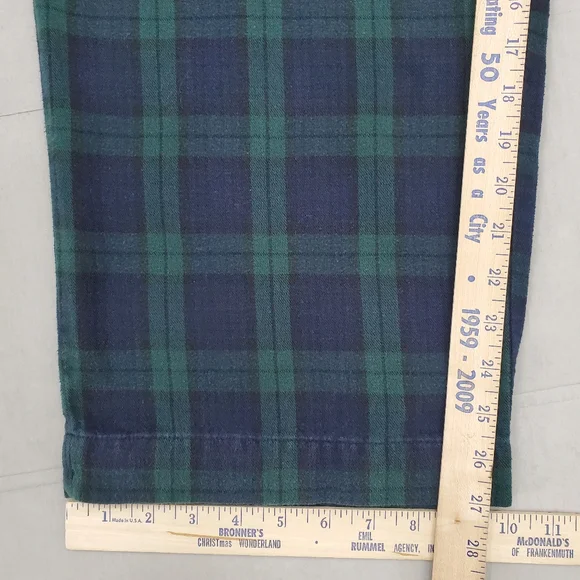 LL Bean flannel pajamas women's XL petite green and blue Scotch plaid pockets - Picture 14 of 16
